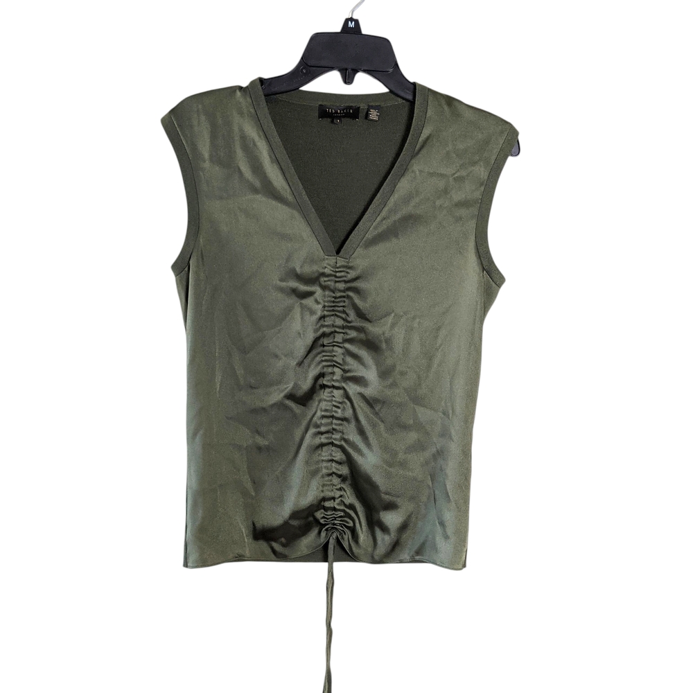 Ted Baker London Green Sleeveless Ruched Tie Front Blouse Size 1 - Picture 1 of 6